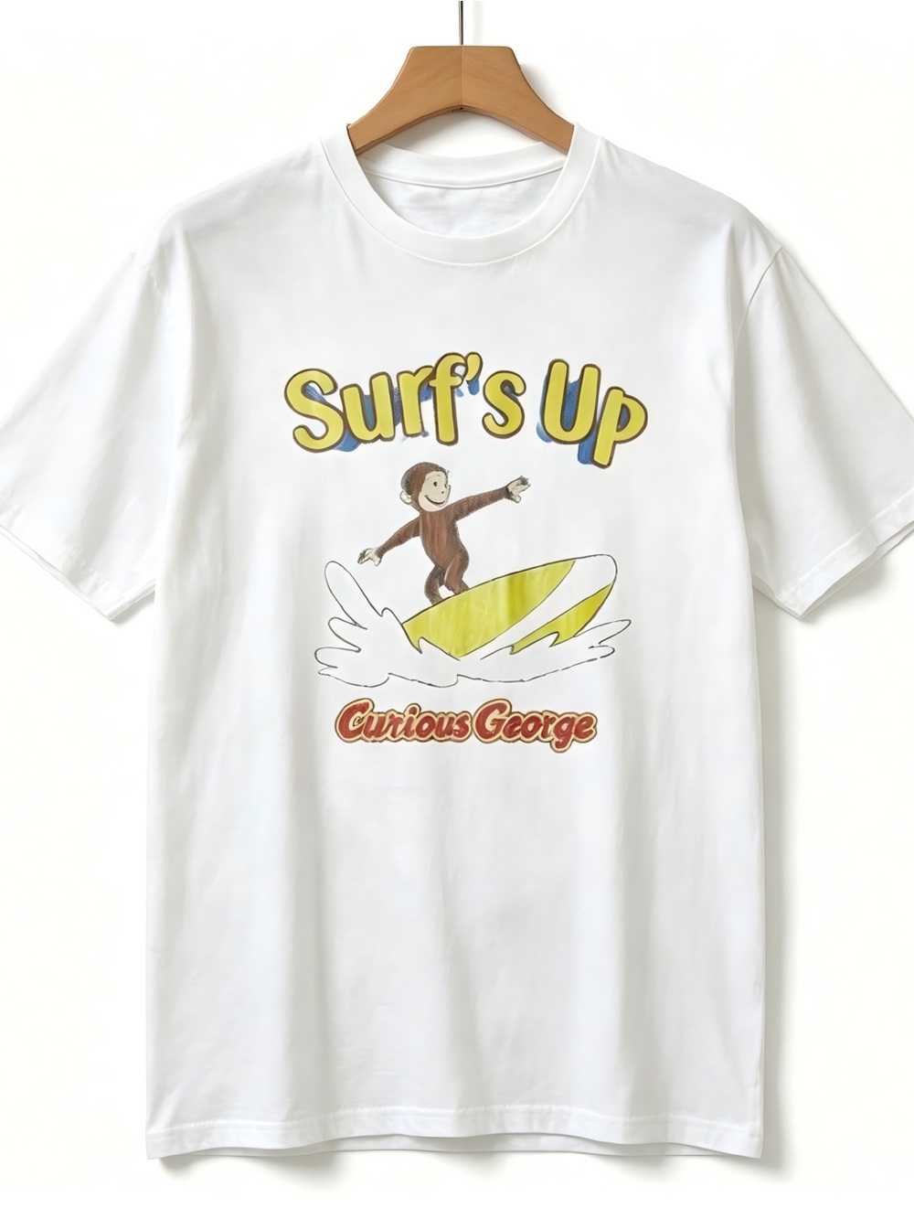 Curious George Surf_S Up Graphics White Womens Mens T-shirt Unisex
